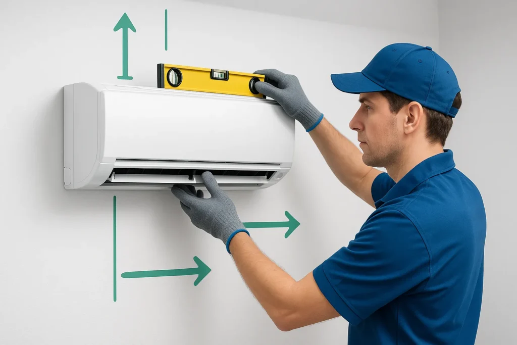 Técnico instalando ar-condicionado na zona leste